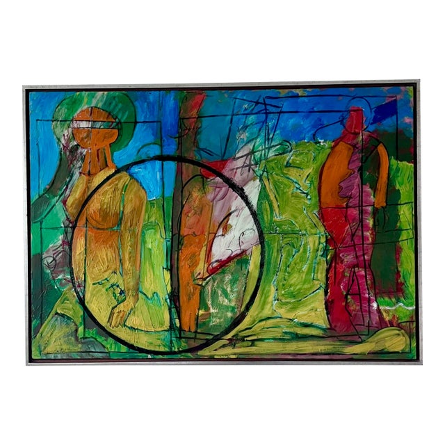 Vintage Abstract Oil on Canvas Painting by Mexican Artist Alejandro Prieto For Sale