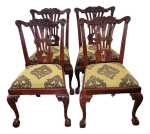 Vintage Mahogany Chippendale Dining Chairs Carved Ball & Claw Set 4