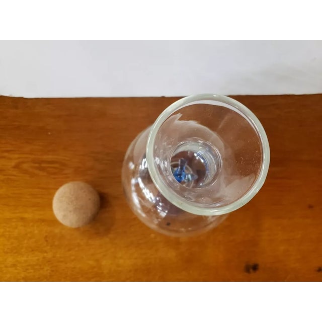 Late 20th Century Michael Graves Glass Wine Decanter Hand Blown Blue Bird With Base & Cork Stopper For Sale - Image 4 of 8