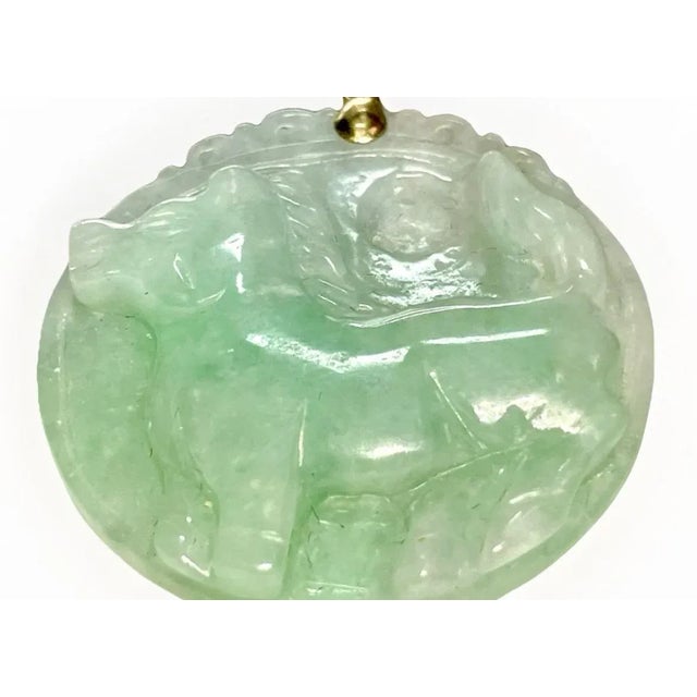 Mid 20th Century Jadeite Jade in 14k Gold Apple Green Carved Pendant For Sale - Image 5 of 5