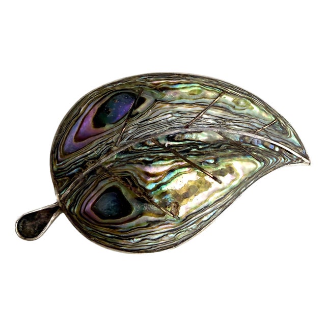 Taxco Mexico Sterling Silver and Abalone Leaf Brooch For Sale