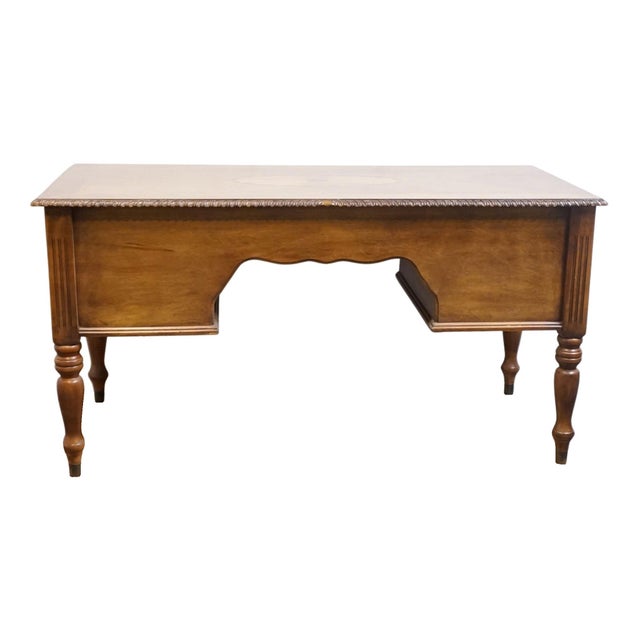High End Contemporary Traditional 60" Computer Desk W. Sunburst Marquetry Top For Sale - Image 16 of 17