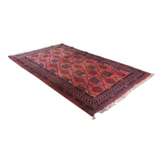 Mid 20th Century Vintage Hand Knotted Geometric Wool Red Area Rug 4'4" X 8' For Sale