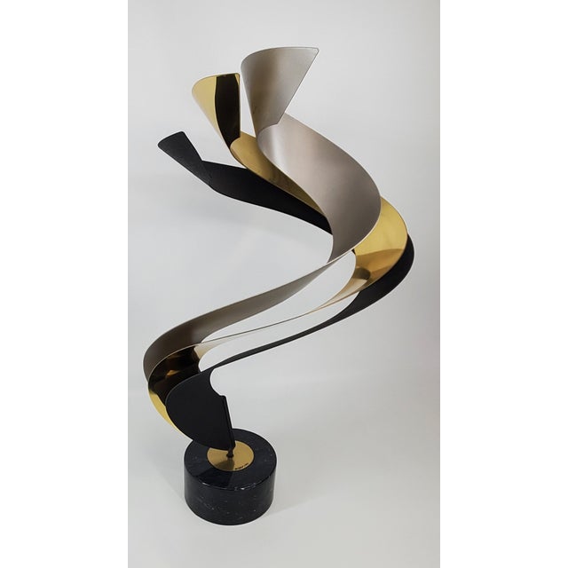 Mid-Century Modern Vintage Curtis Jere Triple Spiral Ribbon Flame Metal Sculpture Signed 1996 For Sale - Image 3 of 18