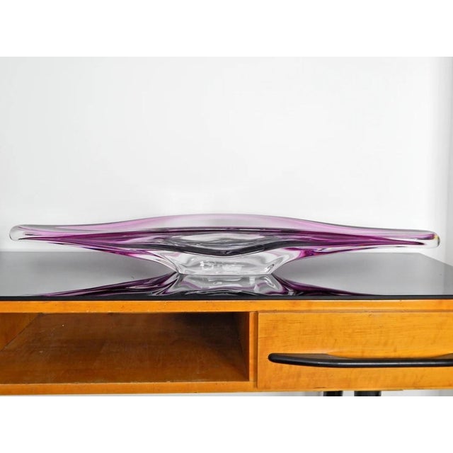 Glass 20th Century Pink Art Glass Centerpiece Bowl from Val Saint Lambert, Belgium For Sale - Image 7 of 7