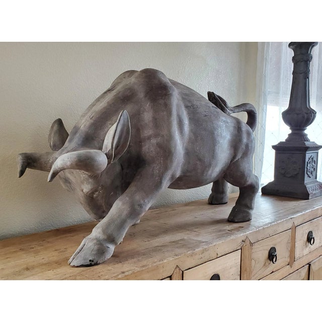 Vintage Carved Teak Bull Sculpture For Sale - Image 9 of 13