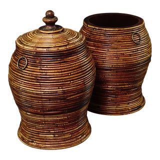 Vintage Pencil Reed Baskets Set of 2 For Sale