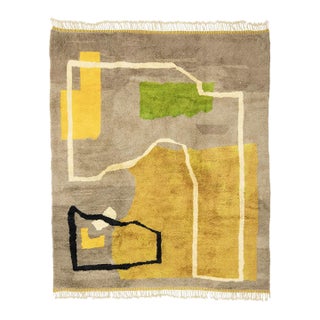 Modernist Abstract Hand-Knotted Wool Rug | 12'3" X 10'4" | One of a Kind For Sale