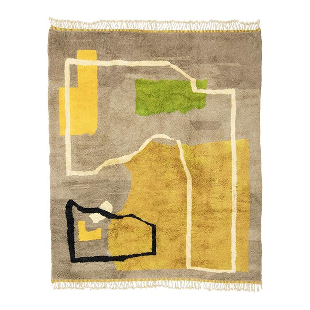 Modernist Abstract Hand-Knotted Wool Rug | 12'3" X 10'4" | One of a Kind For Sale