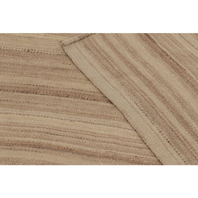 Textile Rug & Kilim’s Contemporary Minimal Rez Kilim in Brown Textural Stripes For Sale - Image 7 of 9