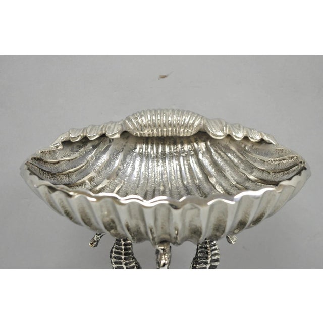 Contemporary Decorative Nautical Silver Plated Seahorse Clamshell Pedestal Compote Candy Dish For Sale - Image 4 of 13