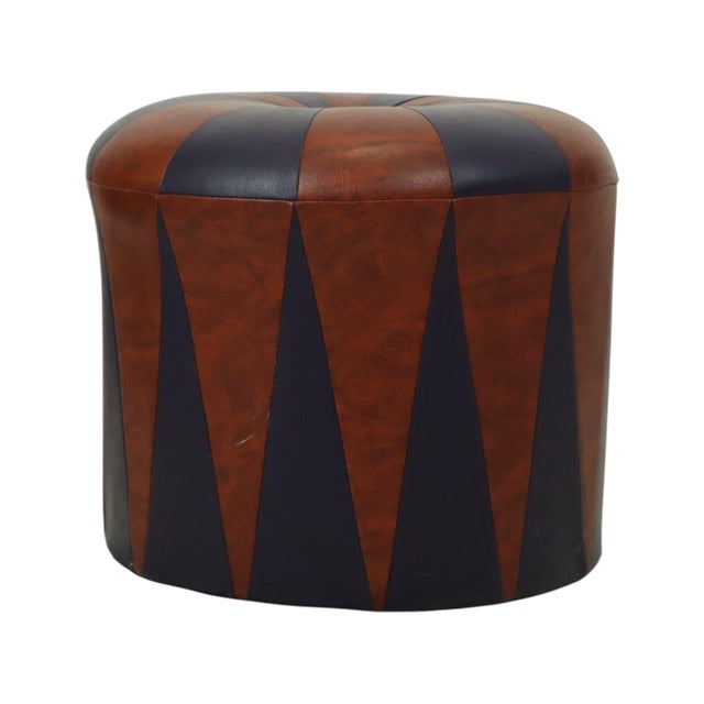 1960s Vintage Round Pouf in Two-Tone Skai Sixties, 1960s For Sale - Image 5 of 12