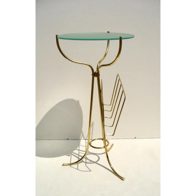 Fontana Arte Italian Brass & Frosted Glass Console Table by Cesare Lacca for Fontana Arte, 1950s For Sale - Image 4 of 7