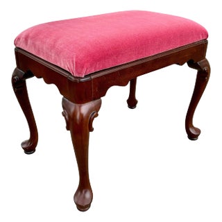 1960s Vintage Mahogany Bench Seat or Footstool Newly Upholstered in Cotton Velvet For Sale
