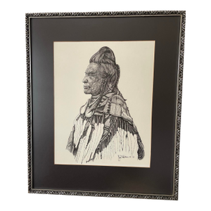 Original Vintage Native American Indian Portrait Pen and Ink Drawing by Jim Tillotson