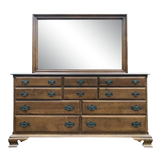 Ethan Allen Heirloom Maple Dresser & Mirror | Chairish