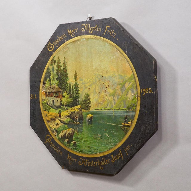 Antique Honor Target Landscape with Lake and Mountains, Germany 1925 Item e8147 An antique honorary shooting target. The...