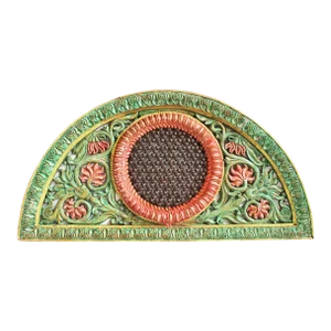 Vintage Mid 20th Century Large Carved Green Transom