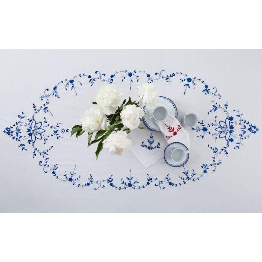 Florentina Shaded Blue Embroidered Tablecloth For Sale - Image 4 of 6