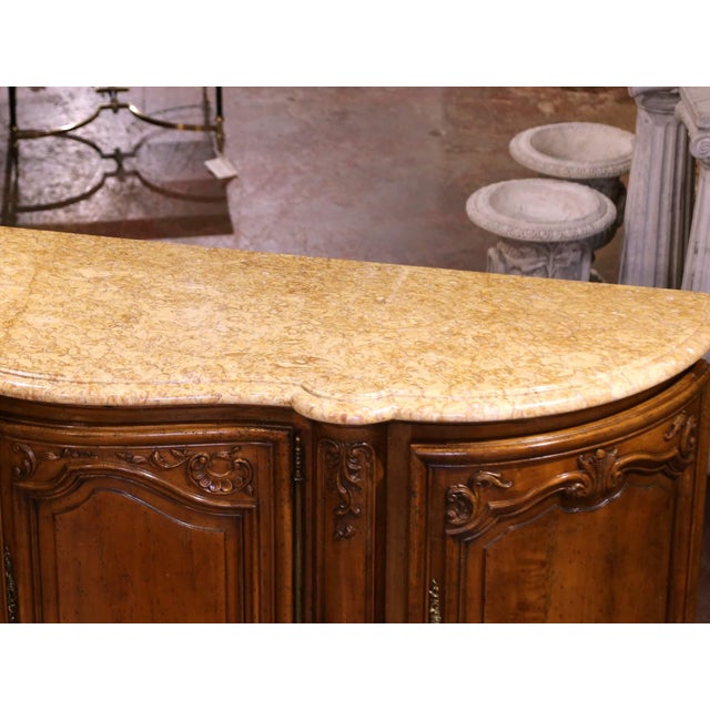 Early 20th C. French Louis XV Marble Top Carved Walnut Four-Door Buffet Enfilade For Sale - Image 13 of 14
