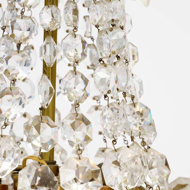Brass Antique Classic French Crystal Chandelier For Sale - Image 8 of 9