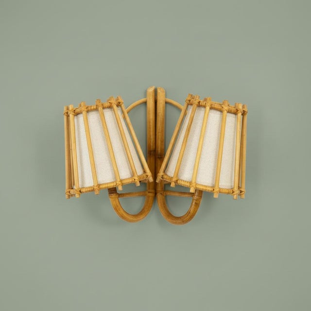 2020s Double Rattan Wall Sconce Handcrafted Pencil Reed Artisan Lighting For Sale - Image 5 of 6
