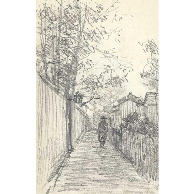 Drawing of a street in Japan by a Japanese artist. Some pages in the sketchbook are signed by the artist Shirosu and dated...