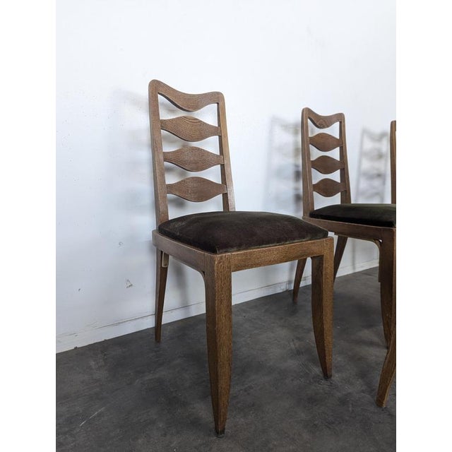 Oak Chairs with Diamond-Patterned Backs and Green Velvet Upholstery, 1940s, Set of 6 For Sale - Image 4 of 8