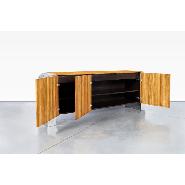 Mid-Century Modern Zebrawood and Chrome Credenza by John Mascheroni For Sale - Image 9 of 12