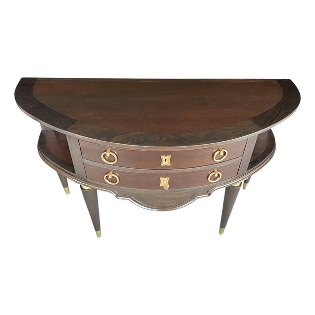 1920s French Antique Demi-Lune Server in Walnut With Brass Ormolu Accents For Sale - Image 5 of 12