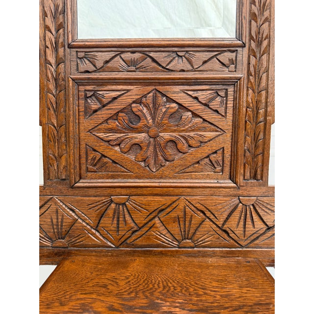 Mid 20th C. Hand-Carved Halltree Entry Organizer With Mirror and Hooks For Sale In Los Angeles - Image 6 of 12