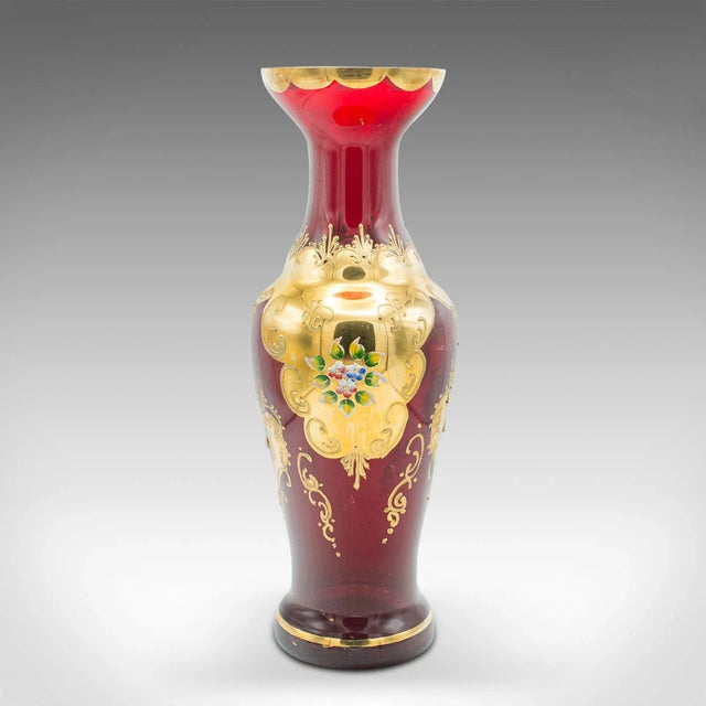 This is a vintage Venetian show vase. An Italian, art glass and gilt finished decorative flower urn, dating to the late...