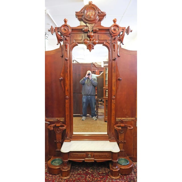 19th Century Victorian Walnut Pier Mirror Hall Tree Attributed To Thomas Brooks Dimensions : 110" Tall X 57" Wide X 19"...