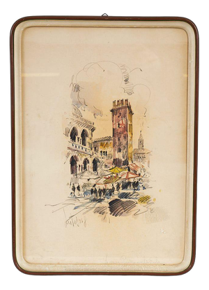 Lutes, Panoramic View, Watercolor