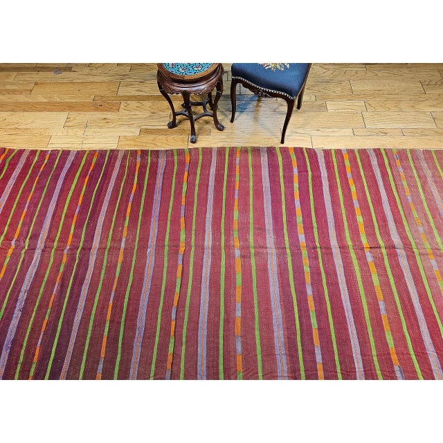 Vintage Oversized Handwoven Moroccan Kilim in Stripe Pattern in Lavender, Red, Green For Sale - Image 11 of 12