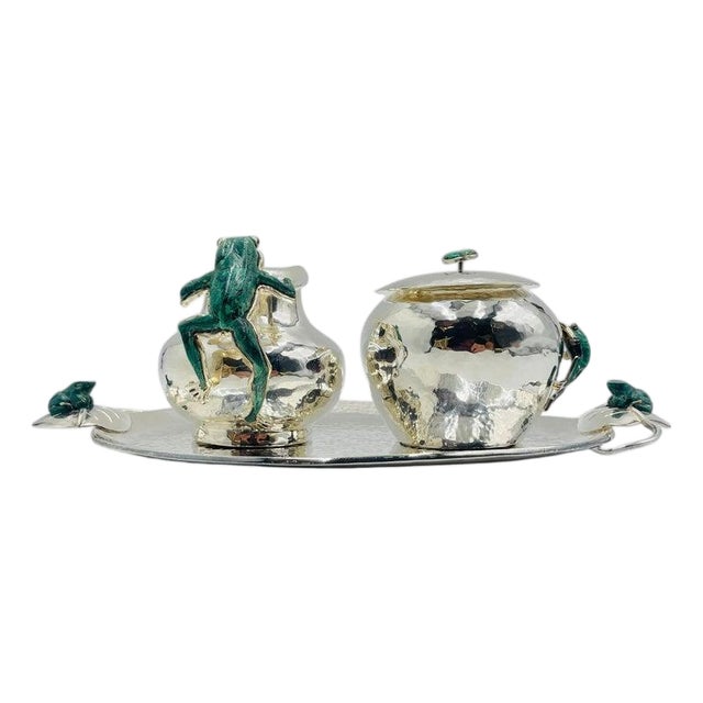 1980s Emilia Castillo Silver Plated & Malachite Tea Service Set, Mexican Modernism - Set of 4 For Sale