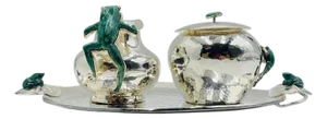 1980s Emilia Castillo Silver Plated & Malachite Tea Service Set, Mexican Modernism - Set of 4