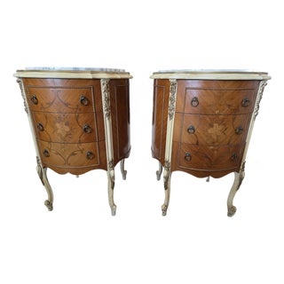 Antique Pair of Louis XV Marble-Top French Commodes / Nightstands For Sale