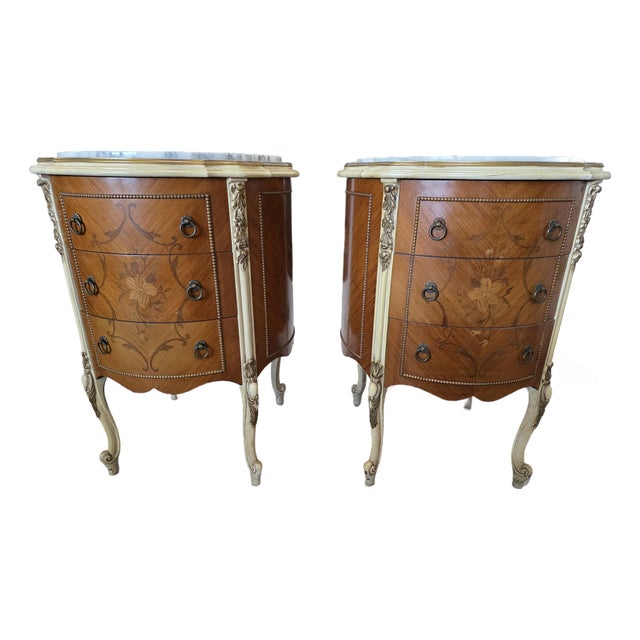 Antique Pair of Louis XV Marble-Top French Commodes / Nightstands For Sale