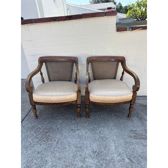 Brown Vintage Pair of Stanley Furniture Company Cane Back Chairs For Sale - Image 8 of 9