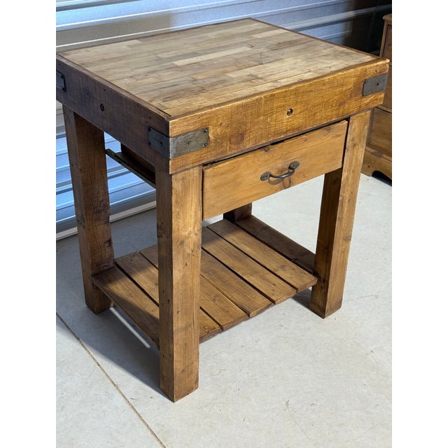 Brown Butcher Block Table With Drawer Built With Antique Wood From England For Sale - Image 8 of 18