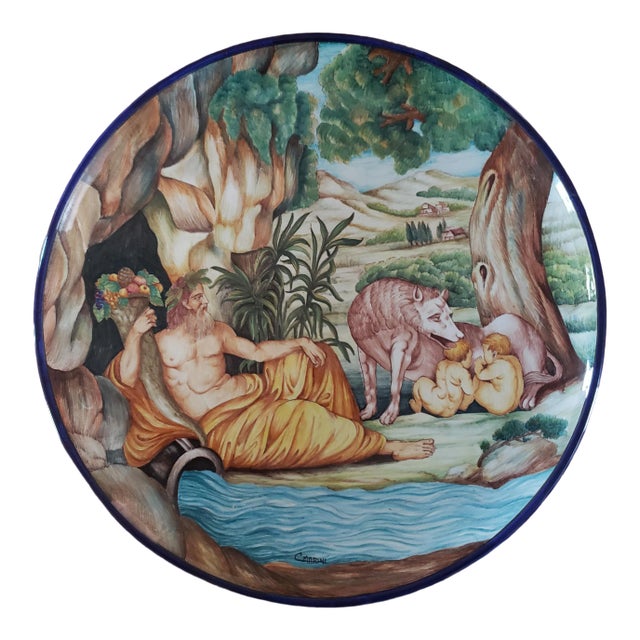1971 Signed Large Hand Painted Italian Decorative Plate For Sale