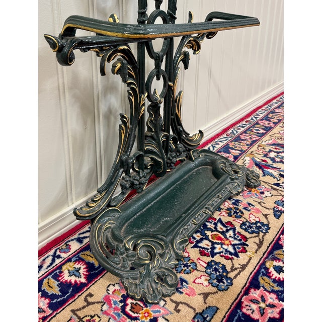 Antique English Gilt & Painted Cast Iron Umbrella Stick Cane Stand For Sale - Image 14 of 16