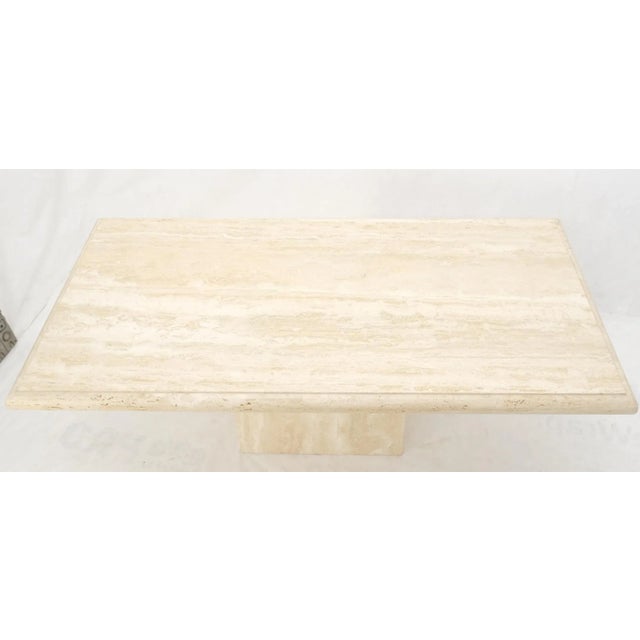 Large Travertine Beveled Edge Single Pedestal Rectangle Dining Conference Table For Sale - Image 9 of 13