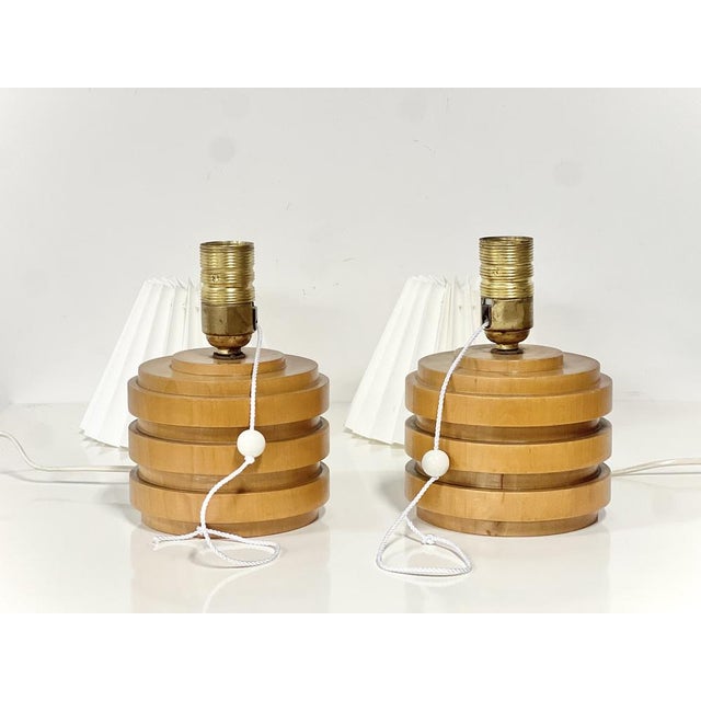 Khaki Mid-Century Modern Swedish Birch Table Lamps, 1940s, Set of 2 For Sale - Image 8 of 9