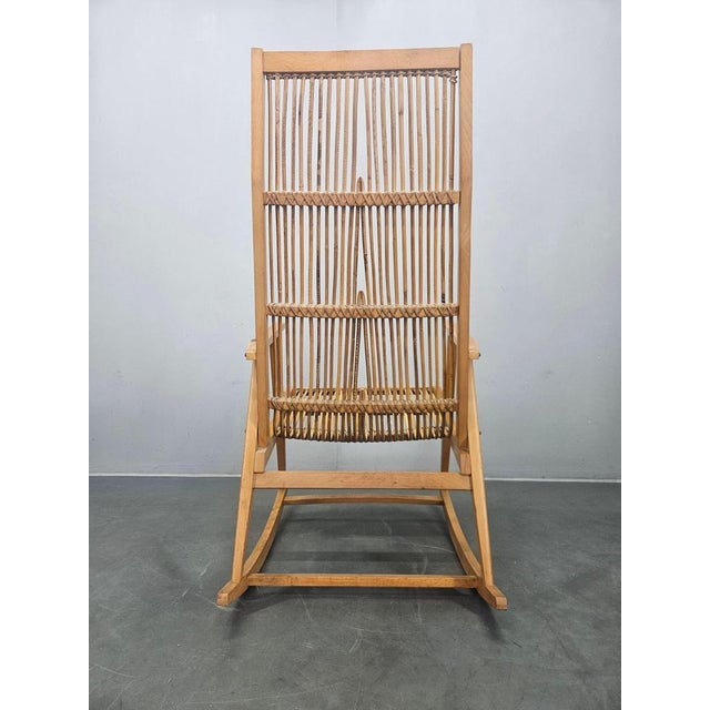 Midcentury Wood and Rattan Rocking Chair, Denmark, 1960s For Sale - Image 10 of 12