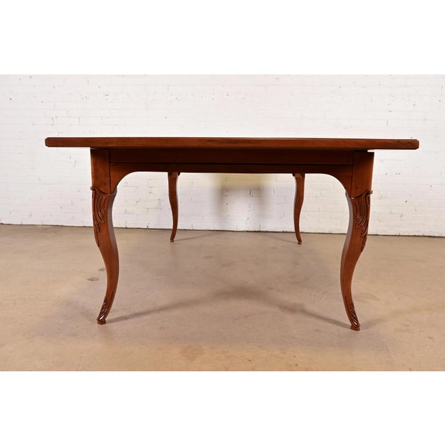 Baker Furniture Italian Provincial Inlaid Cherry Wood Harvest Farm Table, Newly Refinished For Sale - Image 14 of 15