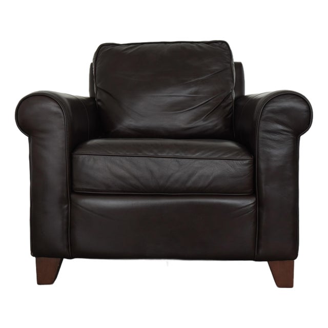 Pottery Barn Cameron Roll Arm Leather Chair For Sale