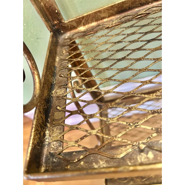 Vintage Hollywood Regency Gilt Metal 3-Tier Wall Shelf With Towel Bar For Sale - Image 9 of 11