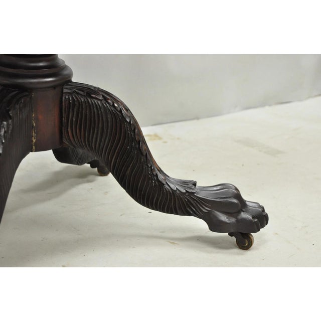 Antique American Empire Carved Paw Foot Pedestal Base Work Stand Side Table For Sale - Image 11 of 18